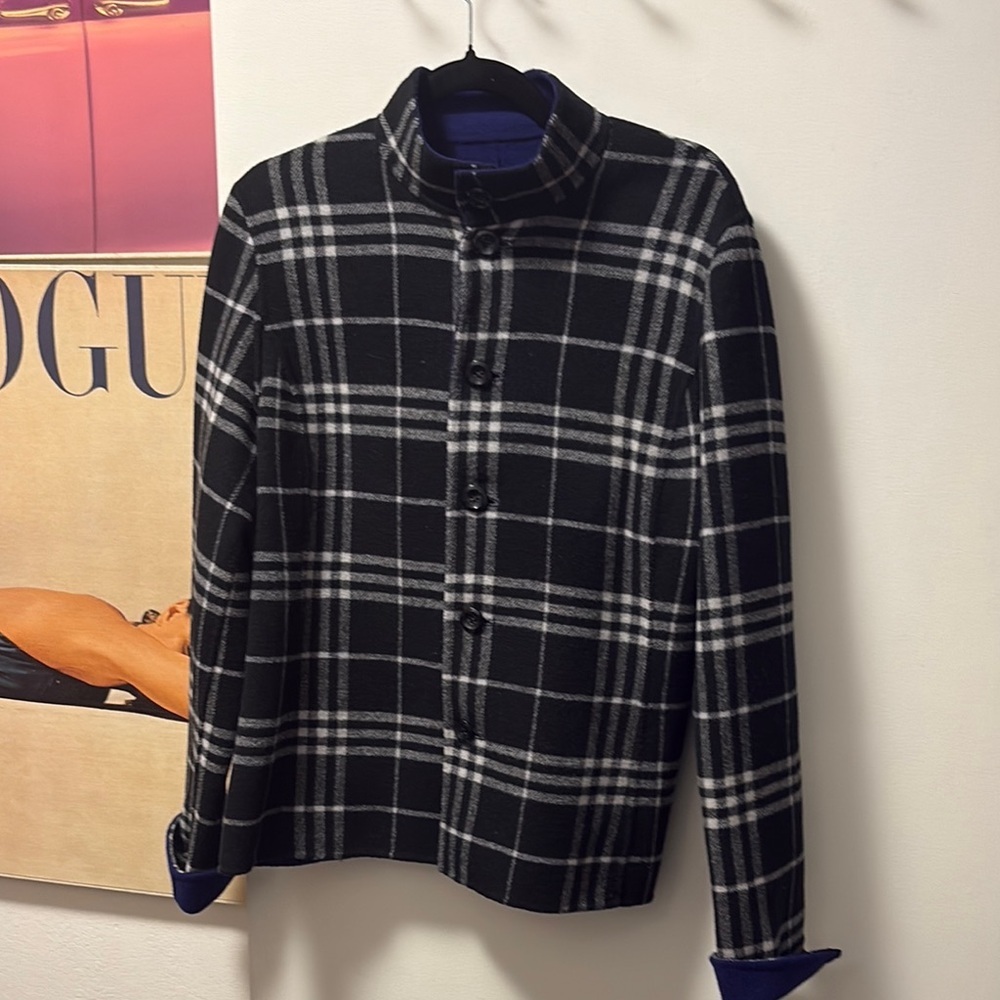 Burberry Black and Gray Lightweight Plaid Shirt Jacket M/L P010